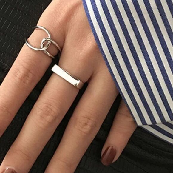 #16 TWO RINGS New 925 Sterling Silver Twist / Bar Ring - Picture 4 of 8